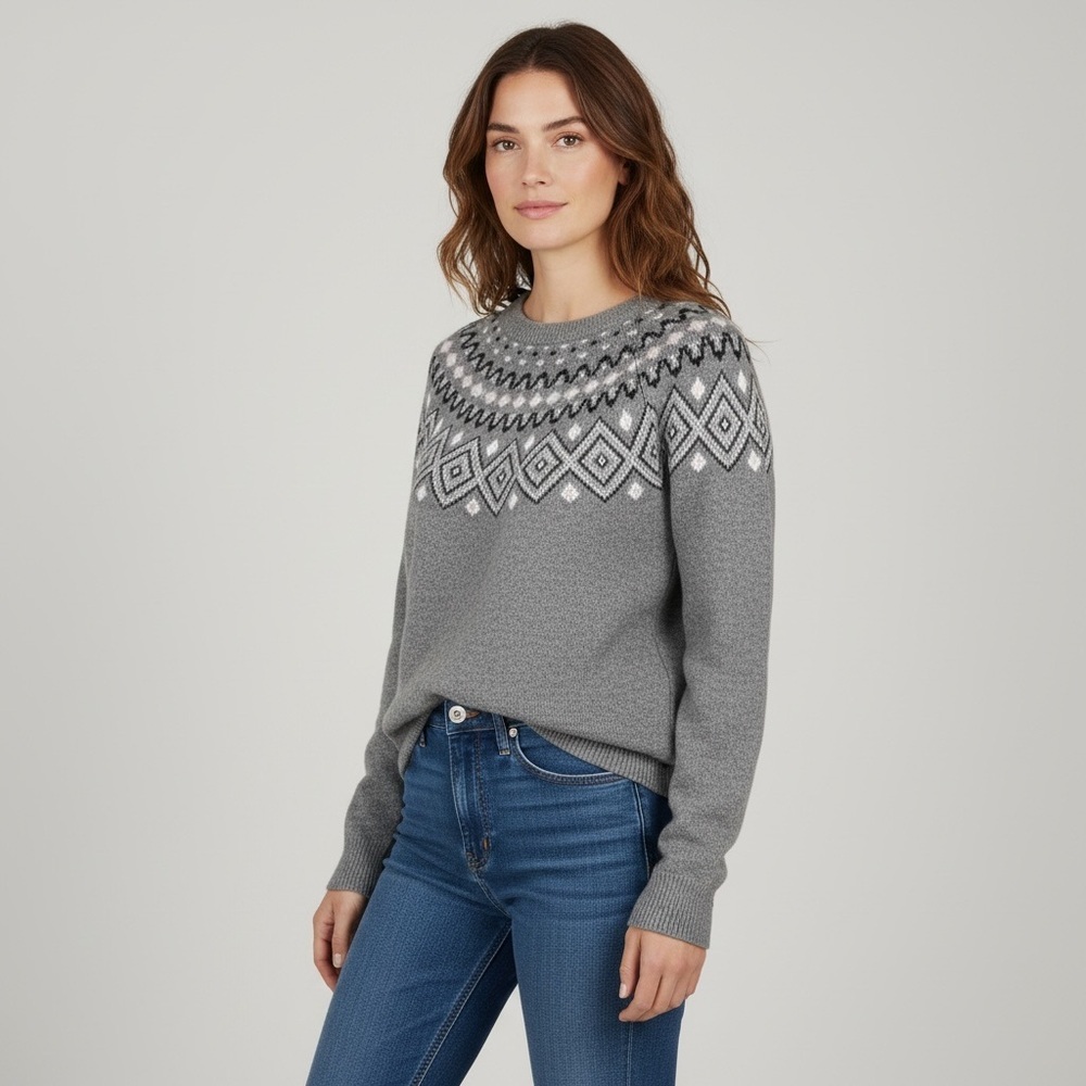 Sunice Gray - Fair Isle Nordic Design Wool Blend Sweater - M